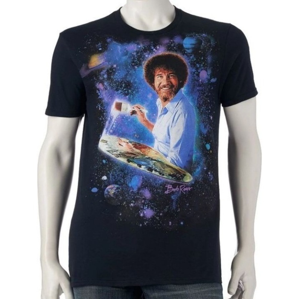 Bob Ross Men's Unisex Adult Painting Galaxy Space Graphic Print Tee Black Small - Picture 8 of 8